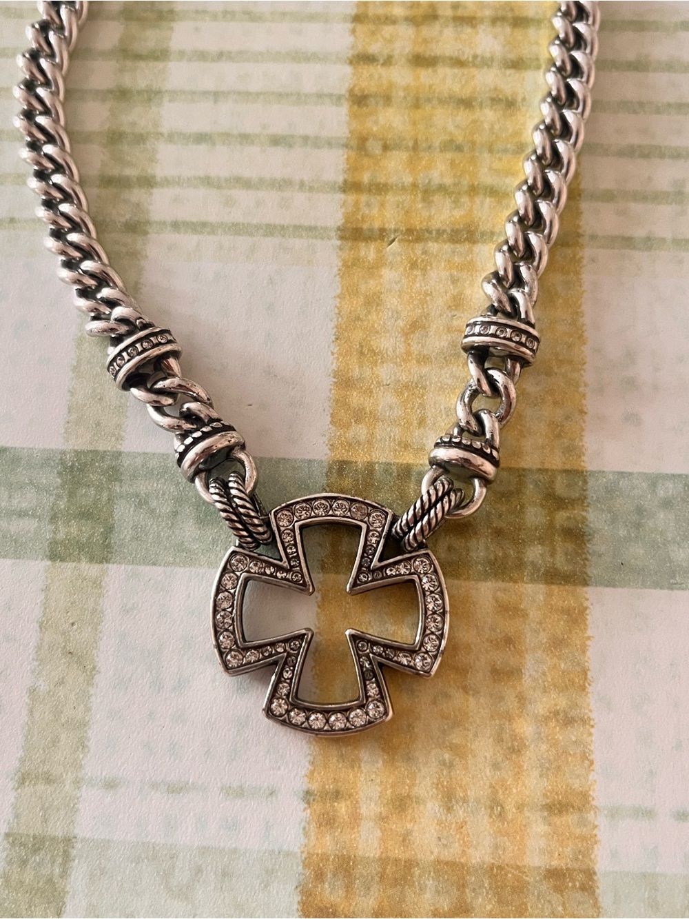 Brighton Urban Cross Silver Crystal Reversible Pendant Chunky Necklace